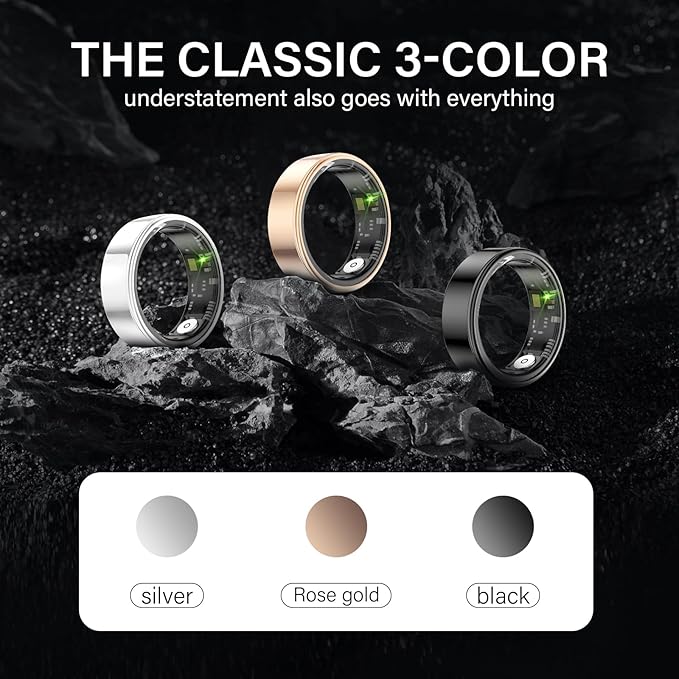 Smart Ring Health Tracker, Fitness Sleep and Heart Rate Monitor Smart Ring, Waterproof Bluetooth Fitness Tracker Ring IPX68 Waterproof (Black, 10)