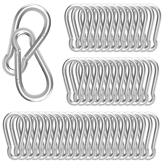 50PCS M6 Spring Snap Hook Carabiner, Heavy Duty Galvanized Steel Carabiner Clip, 260LBS Holding Capacity Spring Clips for Hammock Swing Outdoor Travel