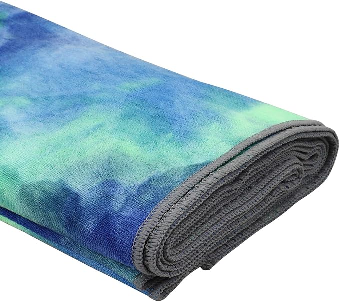 Yoga Towels , Non Slip Hot Yoga Towel Skidless Waffle Texture, 100% Absorbent Odorless Microfiber Yoga Blanket, Standard Sized 24 inchx72 inch Mat Towel,for Hot Yoga, Bikram, Pilates (Bule & Green)…1