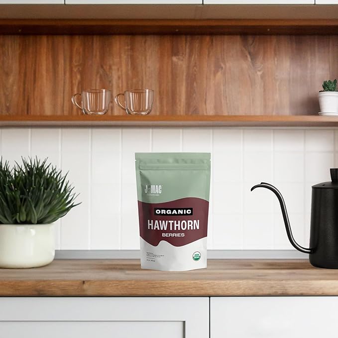 J Mac Botanicals, Organic Dried Hawthorn Berries Whole (16 oz) Hawthorn berry from Eastern Europe, certified Organic hawthorn berry tea, Hawthorne berries bulk resealable bag, Dried Hawthorn berries