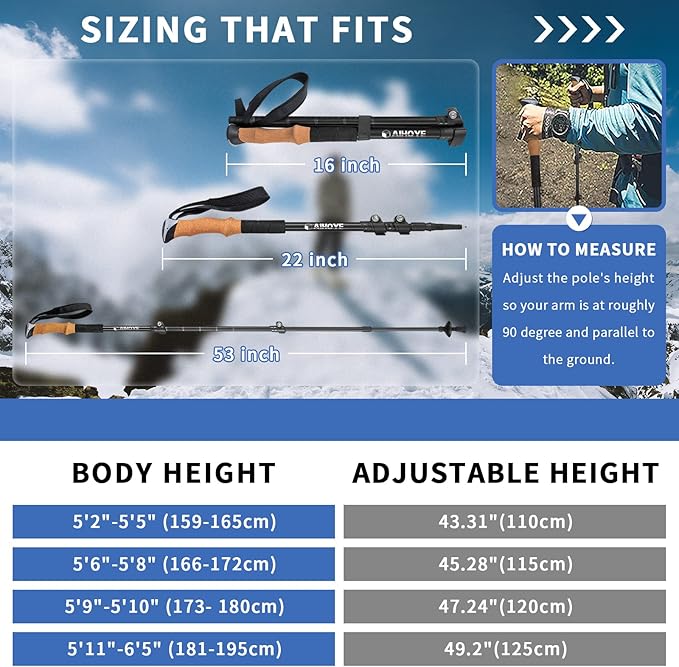 Aihoye Trekking Hiking Poles - 2 Pack Adjustable Walking Sticks, Collapsible Lightweight Aluminum 7075, Hiking Sticks with Quick Flip-Lock and Comfortable Cork Grips