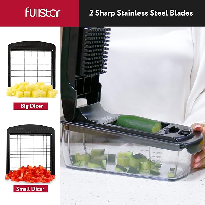 Fullstar Vegetable Chopper and Spiralizer - Food Chopper with Container, Fruit Slicer, Kitchen Gadgets & Accessories, Home Essentials (9 in 1, Black)