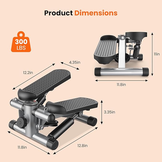 Sweetcrispy Mini Stair Steppers with Resistance Bands for Exercise at Home, Portable Exercise Twist Stepper Machine for Full Body Workout, 265LBS Capacity