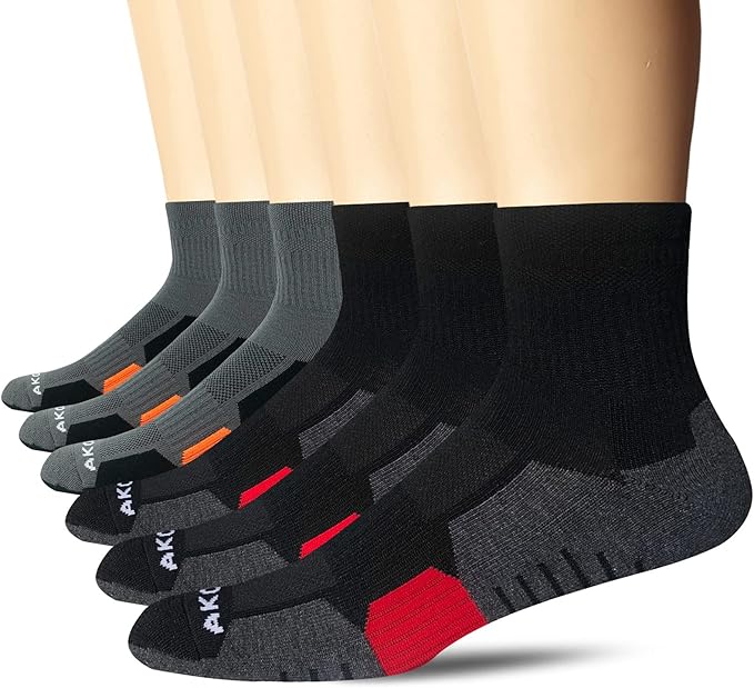 AKOENY Men's Performance Athletic Cushioned Quarter Ankle Socks (6 Pairs)