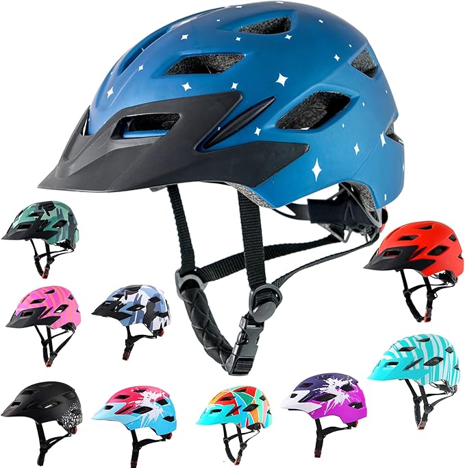 Kids Bike Helmet,Bavilk Kids Boys Girls Bike Helmets with LED Light Detachable Visor Children Youth Teen Multi-Sport for Skating Cycling Scooter Skateboard Adjustable & Lightweight 19.7"-22.4"