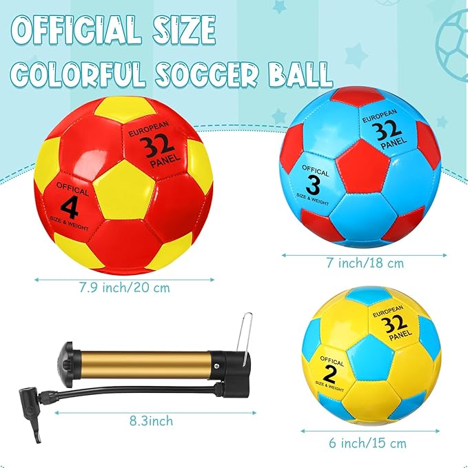 HyDren 6 Pcs Soccer Ball with Pump Colorful Official Soccer Ball for Kids Youth Adult Indoor Outdoor Soft Sport Gift for Training Practice Game