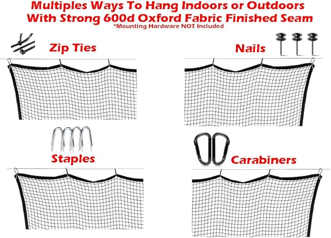 10ft, 15ft, 25ft Sports Practice Netting Sturdy Net Hitting Throwing Pitching Net 150LB Impact Hit Tested Nylon Mesh Netting for Golf, Baseball, Softball, Hockey, Soccer, LAX