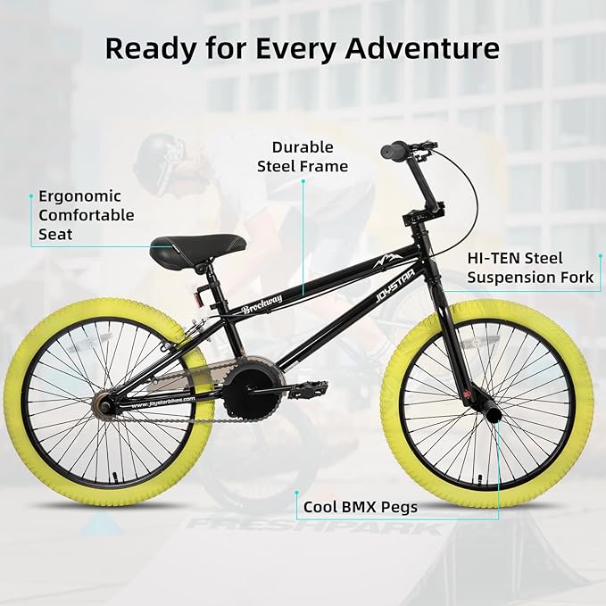 JOYSTAR Brockway Freestyle Kids BMX Bikes 20" 24" Kids Bicycles for 6-14 Years Old Boys Girls and Beginner-Level Riders 2 Pegs Multiple Colors