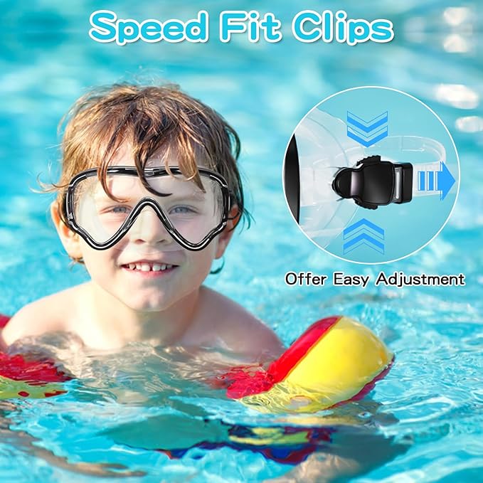 Kids Swim Goggles with Nose Cover, Snorkel Diving Mask Anti-Fog Anti-UV, Snorkeling Gear Swimming Goggles for Kids 3-14 2PCS