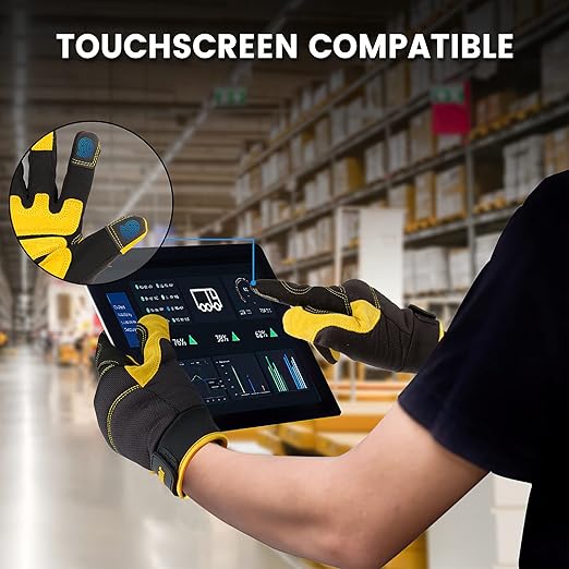JUMPHIGH Mens Work Gloves, Synthetic Leather Mechanic Gloves, Utility, Touchscreen, Multipurpose, Construction, Warehouse, Truck Driving