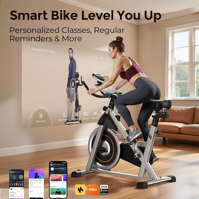 YOSUDA Exercise Bike, Brake Pad Stationary Bike for Home with Exclusive App, Magnetic Indoor Cycling Bike with 300 lb Weight Capacity, Low Noise, Tablet Holder and Fitness Courses for Weight Loss