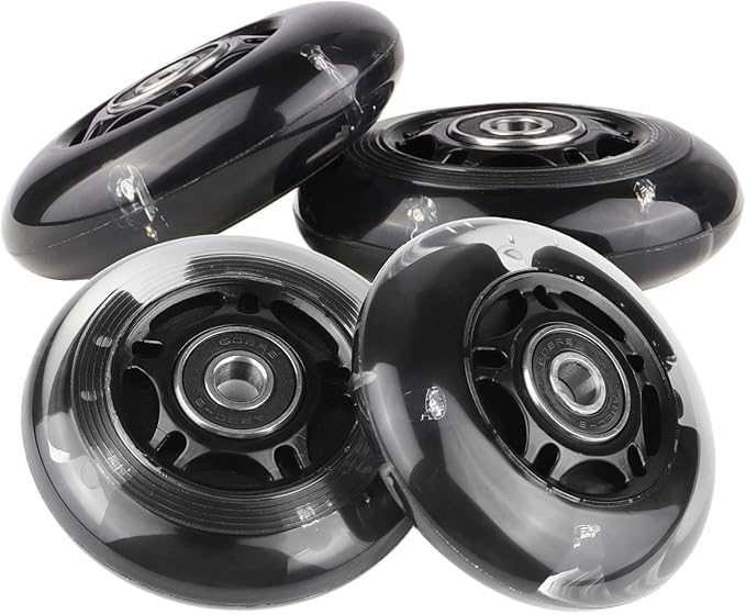 8pcs Inline Skate Wheels Led Light-Up Wheels 64/70/72/76/80mm w/Bushings 85-88A for Kids and Youth Beginners Children's Inline Skates Indoor/Outdoor Use (Black, 72mm)