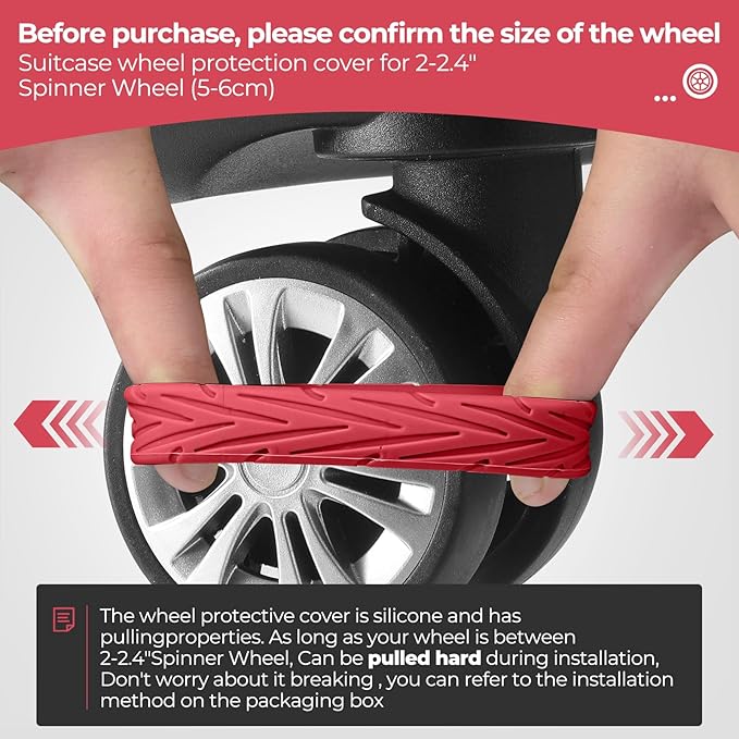 8 Pcs Upgrade Luggage Wheel Covers, Carry On Luggage Suitcases,Wear-Resistant, Anti-Noise, Silicone Wheel Protective Covers for 2-2.4" Spinner Wheel,Essential Travel Accessories (Red)