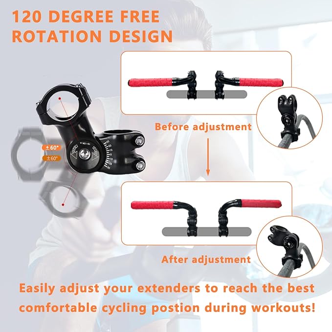 Handlebar Extender for Peloton Indoor Exercise Bikes, 1 Pair of Ultimate Handlebar Extension of Peloton Accessories (Bull-horn (with Red Tapes))