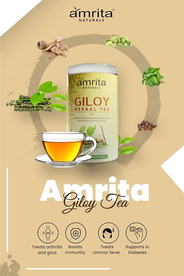 Amrita Naturals Giloy Guduchi Instant Herbal Tea – Pack of 2 (1.10 lb / 500g Each) | Tinospora Cordifolia Blend | Caffeine-Free & Vegan | Natural Flavor | No Artificial Colors or Preservatives
