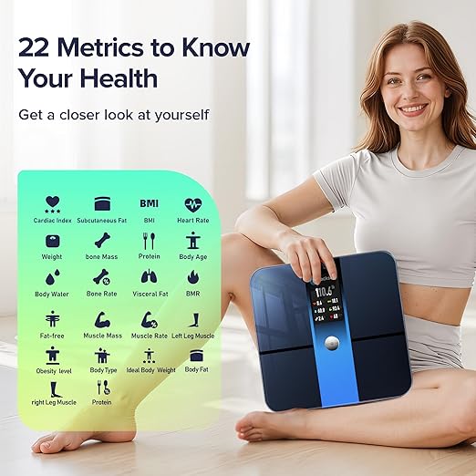 RunStar Smart Scale for Body Weight and Fat Percentage FSA&HSA Eligible, 3.5" TFT Color Display High Precision Digital Bathroom Scale BMI Heart Rate 22 Body Composition Analyzer Sync with Fitness App