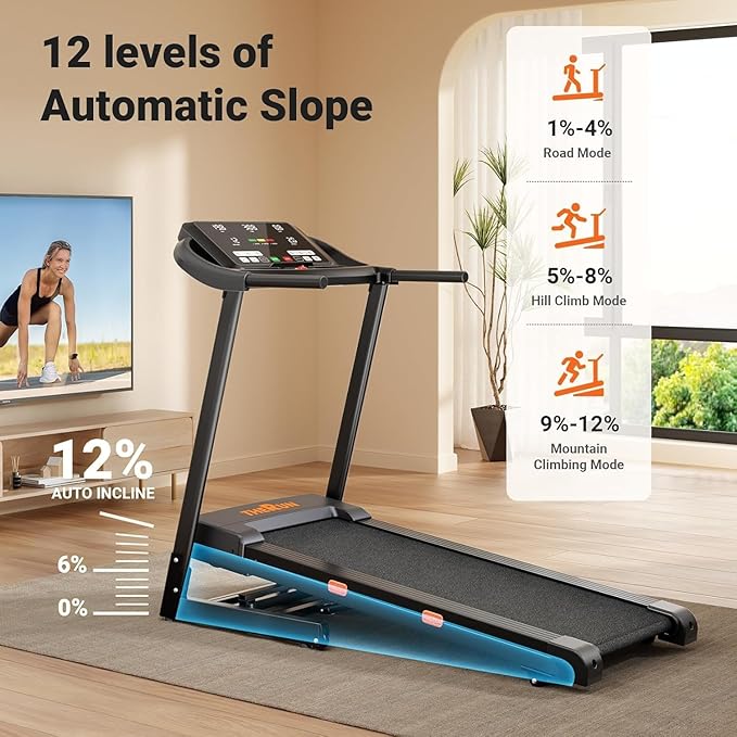 THERUN Incline Treadmill for Running and Walking, 300 lbs Weight Capacity, Wide Belt, 3.0 HP, 18" LED Screen, 2 Layers Shock-Absorbing