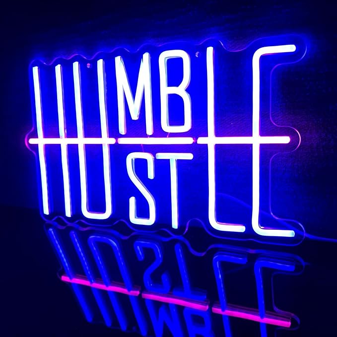 Humble&Hustle Neon Sign Light Up for Wall Decor Hustle Led Sign for Gym Small Acrylic Art Decor for Office Bedroom Decorations 16.54x9.45 inch