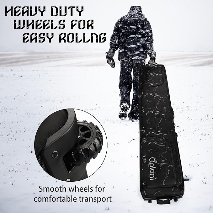 Goloni Ski Bag with Wheels,Padded Snowboard Bag for Air Travel,600D Waterproof Fabric,Foldable Snow Bag Fits 2 Pairs Skis