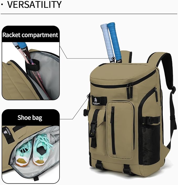 Kalesi Gym Duffle Tennis Bag Backpack 4-Way Waterproof with Shoes Compartment for travel Sport Hiking laptop (Wood color)