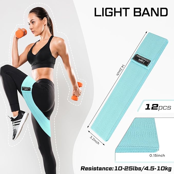 12 Pcs Fabric Resistance Bands for Working Out Booty Workout Stretch Exercise Bands Non Slip for Legs Squat Resistance Loop for Women Men Starter Butt Hip Thigh Fitness