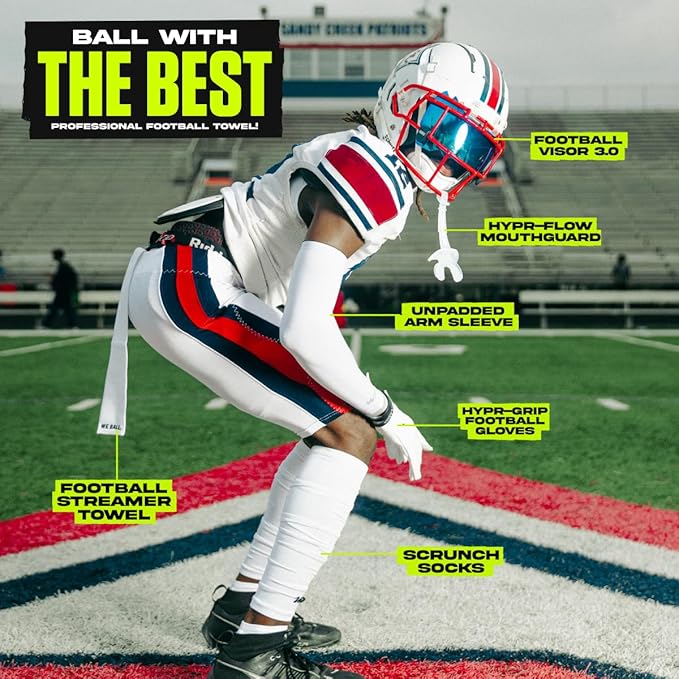 Streamer Football Towel, Sports Towel with Hook and Loop Fastener to Clean Football Visor and Gloves (Navy, Adult)