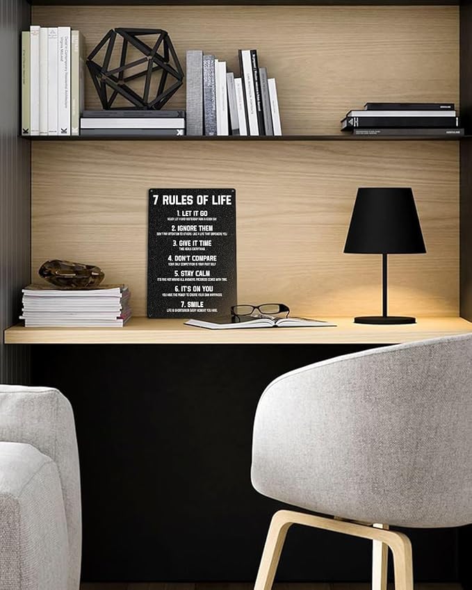 ALKB Inspirational Metal Sign for Teen Bedroom Decor - Motivational Wall Decor for Bedroom Office Girls, Boys, Teenager - 7 Rules of Life 8x12 Inch