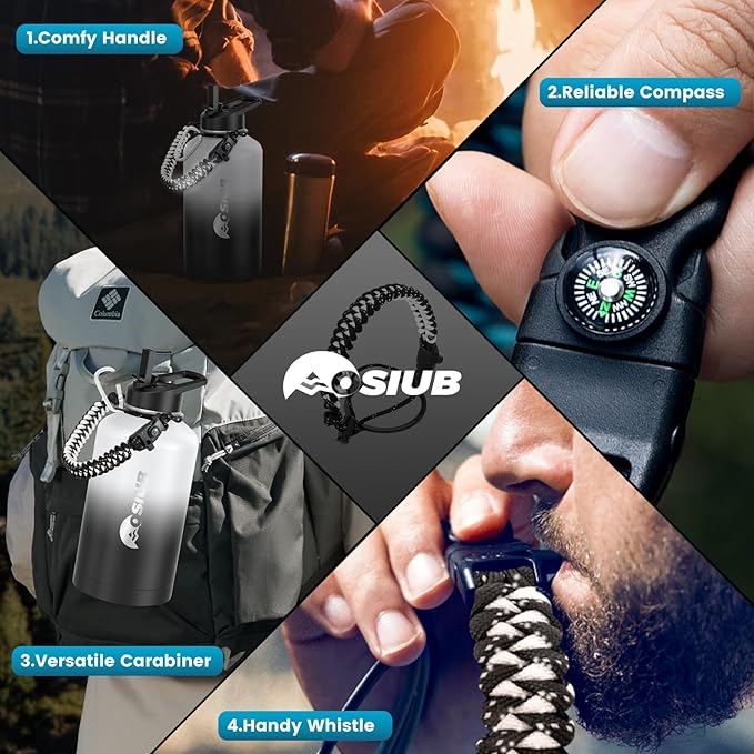 Insulated Water Bottle 64 oz, Triple Wall Vacuum Stainless Steel(Cold for 48 Hrs),Leak Proof & BPA-Free,Half Gallon Water Bottle with Reflective Paracord & Flip Straw for Sports & Travel, DarkGray