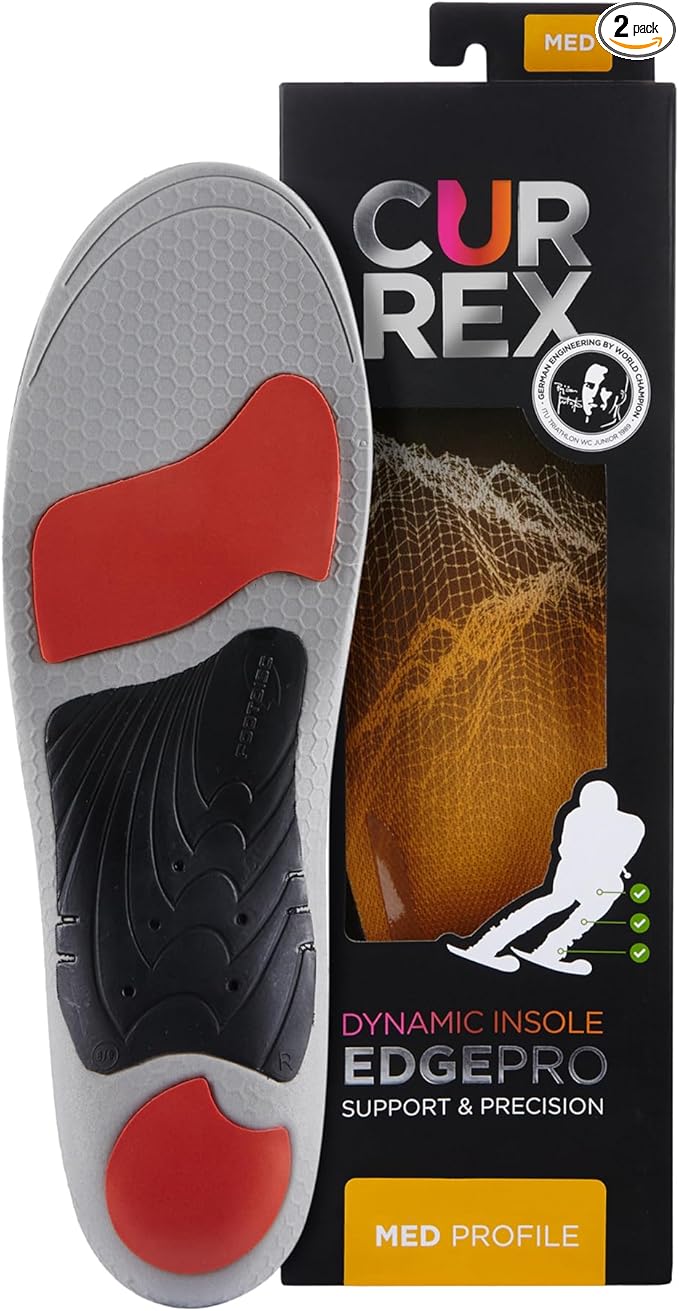 CURREX EdgePro Thermo Regulating Ski Boot Insoles for Snowboarding, Skiing, & Winter Sports ??Ski Boot Inserts with Shock Absorbing Cushioning ??for Men & Women ??Medium Arch, Small