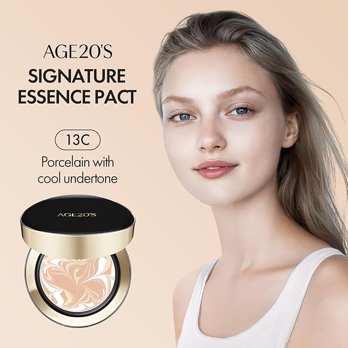 AGE20'S Signature Essence Pact SPF 50+ | Pack of 1 | 13C PORCELAIN | Cream Foundation, Dewy Finish, Natural Coverage | Korean Cushion Foundation