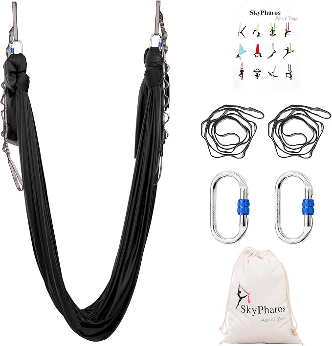 5.5 Yards Aerial Silks Yoga Swing Set - Aerial Yoga Hammock Kit Anti-Gravity Flying for Fitness, Low/Non Stretch Nylon Tricot Fabric Hardware Included for Dance