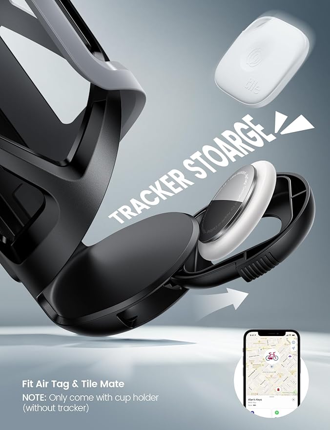 Lamicall Bike Water Bottle Holder - [Tracker Storage] [for Handlebar & Frame] Bike Cup Holder, Bicycle Drink Cage, Cycling Bike Water Bottle Cage with Screws Tool, for 2.28-3.39" Diameter Bottles