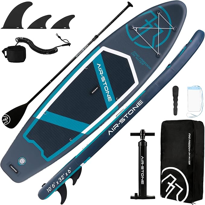 AIR-STONE 10'6” 450 lb Capacity，Inflatable Stand Up Paddle Board with sup Accessories Including Backpack, Repairing Kits, Non-Slip Deck, Leash, 3 Fins, Paddle and Hand Pump
