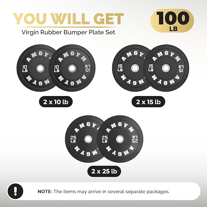 2 Inch Bumper Plates，10-500lbs，Barbell Rubber Olympic Weight Plates Set for Home Gym, Strength Training & Weight Lifting, Multiple Options Colors