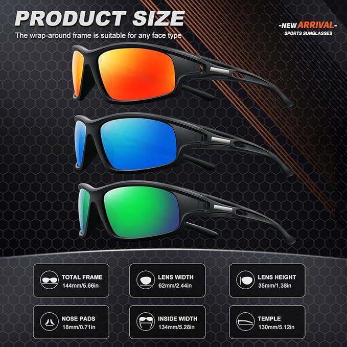 3PACK Polarized Sports Sunglasses for Men Driving Golf Fishing Running Sun Glasses UV400 Protection