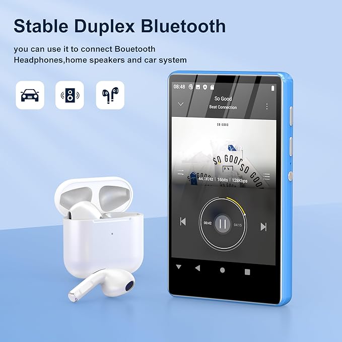 80GB MP3 Player with Bluetooth and WiFi,4-inch Touch Screen MP3 Player with Bluetooth, Spotify, Amazon Music, Audible, Spotify Kids, Pandora, M503Pro Andriod MP4 & MP3 Music Player up to 1TB Blue