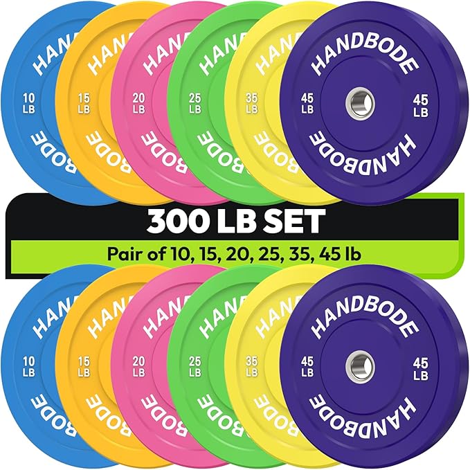 Colored Bumper Weight Plates Olympic Weight Plate Set 2-Inch, 10/15/20/25/35/45/55 lb Barbell Weight Plates Set for Home Gym, Rubber Strength Training Weights Plates for Weight Lifting