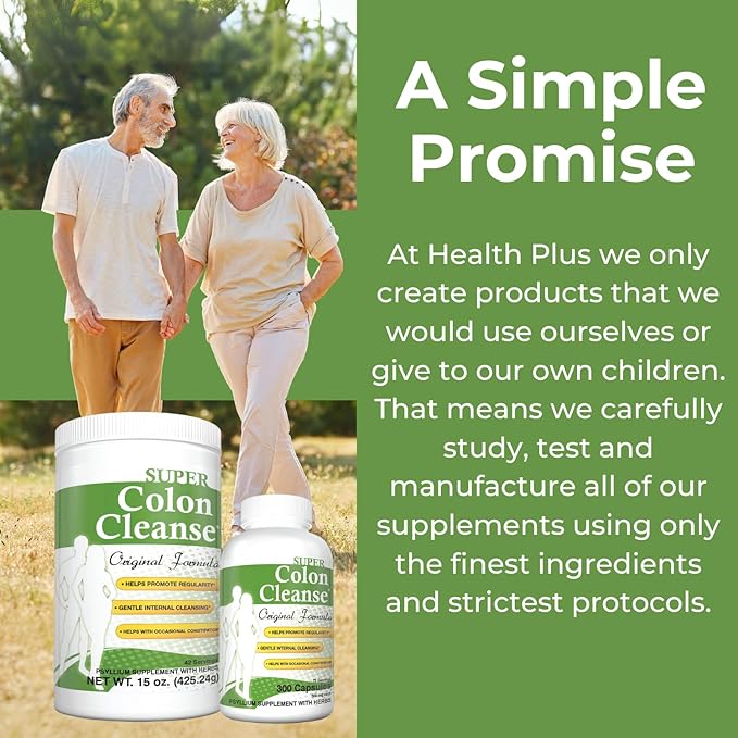 Health Plus Super Colon Cleanse Original Formula (1990-2025), 15 oz Powder, 42 Servings, with Psyllium Husk and Senna Leaf for Constipation Relief and Digestive Support