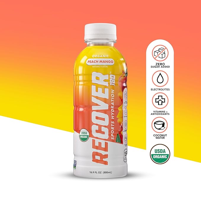 RECOVER 180 Organic Sports Hydration Drink, No Sugar Added, 15 Calorie Sports Beverage, Organic Flavors With Vitamins, Potassium-Packed Electrolytes (16.9 Fl Oz (Pack of 12), Variety Pack)