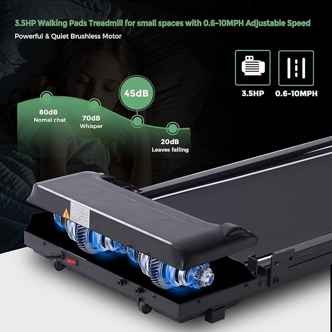 Walking Pad with Handle Bar, Folding Treadmill with Handles for Home Small Spaces, Compact Walking Pad Treadmill with Handle, 3.5HP Electric Portable Treadmills for Home, 400LBS Capacity