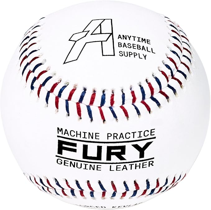 Anytime Baseball Fury Leather Pitching Machine Baseballs - 1 Dozen Flat Seam Pitching Machine Balls
