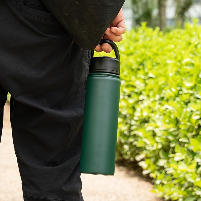 18 oz Insulated Water Bottle Stainless Steel Sport Bottles with 3 Lids,Army Green