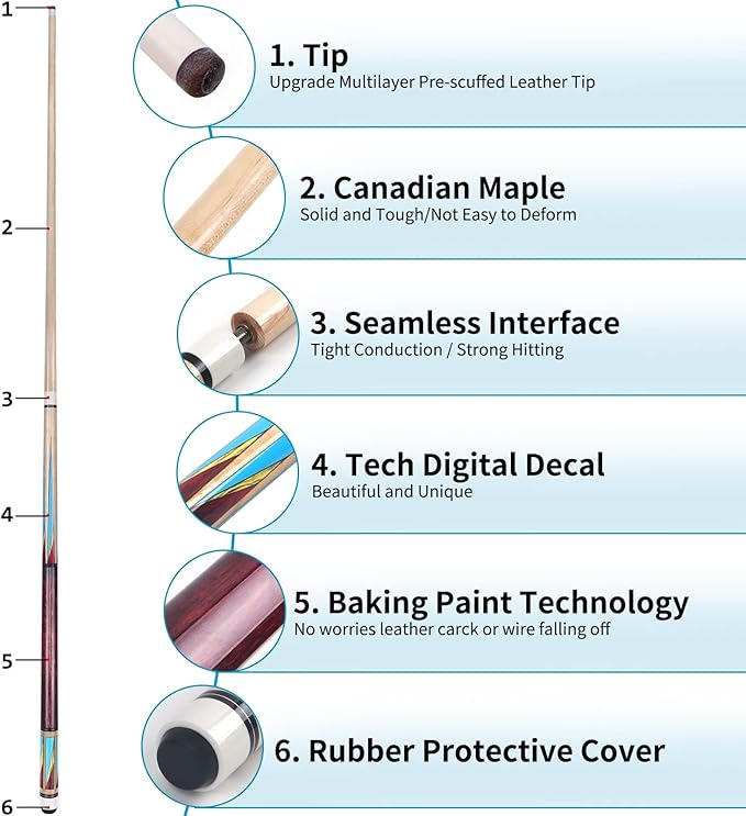 AKLOT Pool Cues,Set of 4 Pool 58" Cue Sticks Canadian Maple Wood Cue Stick for Professional Billiard Players 18 19 20 21 oz