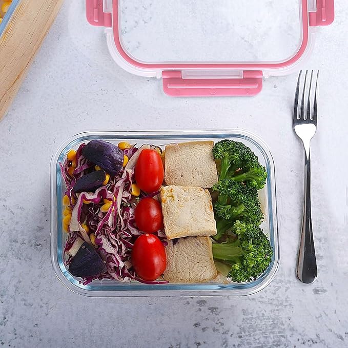 M MCIRCO [10-Pack Meal Prep Containers with Snap Locking Lids, Glass Airtight Lunch, Food Storage Containers, Microwave, Oven, Freezer and Dishwasher Friendly, Pink