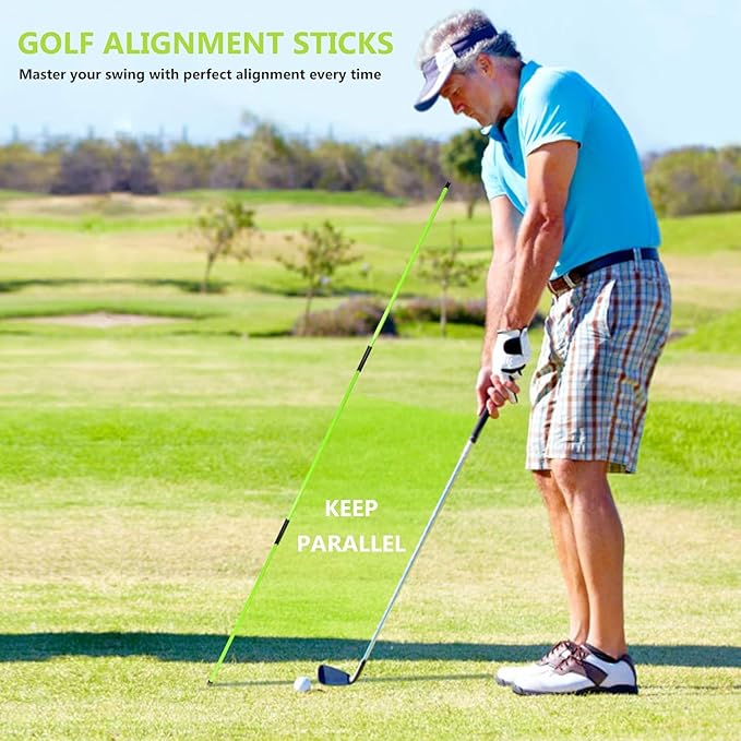 Golf Alignment Sticks - Golf Sticks Alignment Aid Golf Alignment Rods for Aiming, Putting, Full Swing Trainer, Posture Corrector Golf Training aid with Clear Tube Case