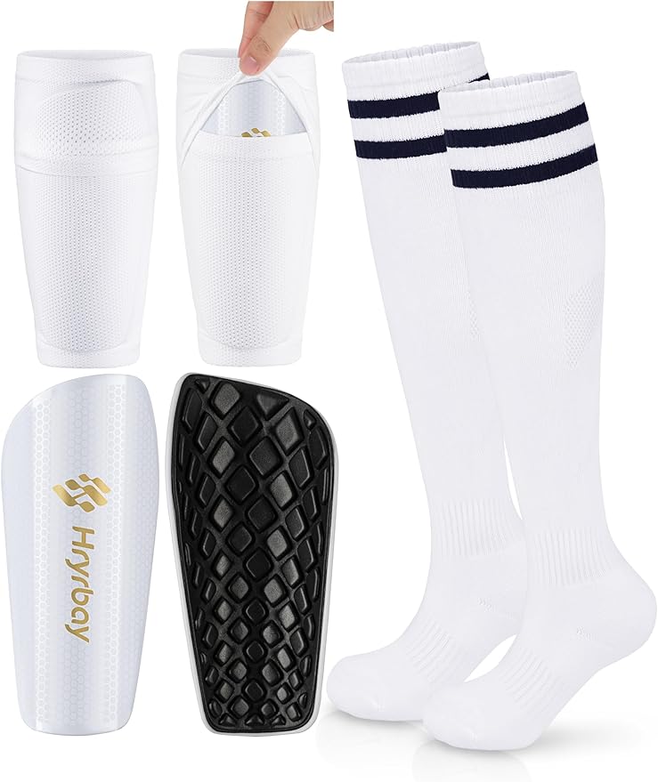 Kids Soccer Shin Guards, Youth Toddler Shin Pads with Sleeves and Soccer Socks for Age 3-16 Boys Girls Protective Lightweight Soccer Equipment