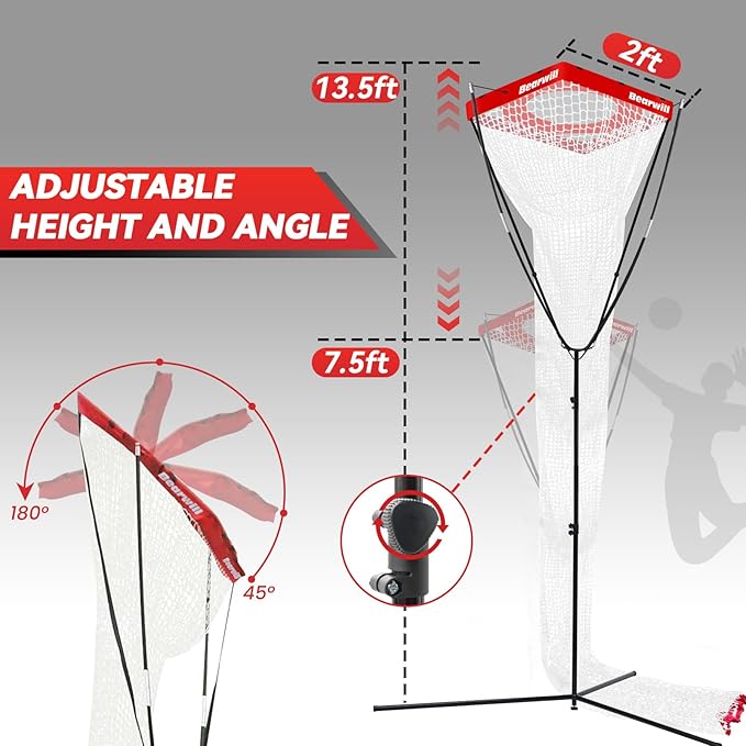Volleyball Setter Trainer Net, Volleyball Training Equipment Adjustable Angle Height 8-13 FT Setter Net, Indoor Outdoor Volleyball Practice Net System for Serving, Spiking and Setting
