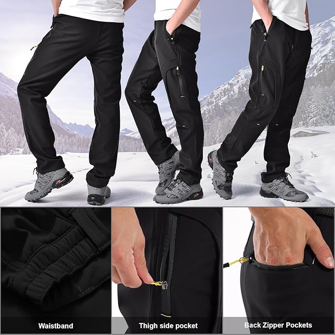 Toomett Men's hiking Snow Pants Skiing Winter Insulated Fleece lined Outdoor Water Repellent camping,walking,fishing