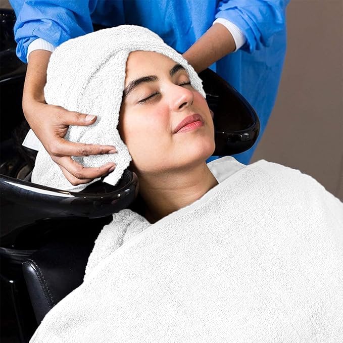 Avalon Salon Towel - White Hand Towels Bulk Pack of 24-100% Cotton Absorbent Spa, Facial & Gym Towels for Working Out - 16x27 Inches (Not Bleach Proof)