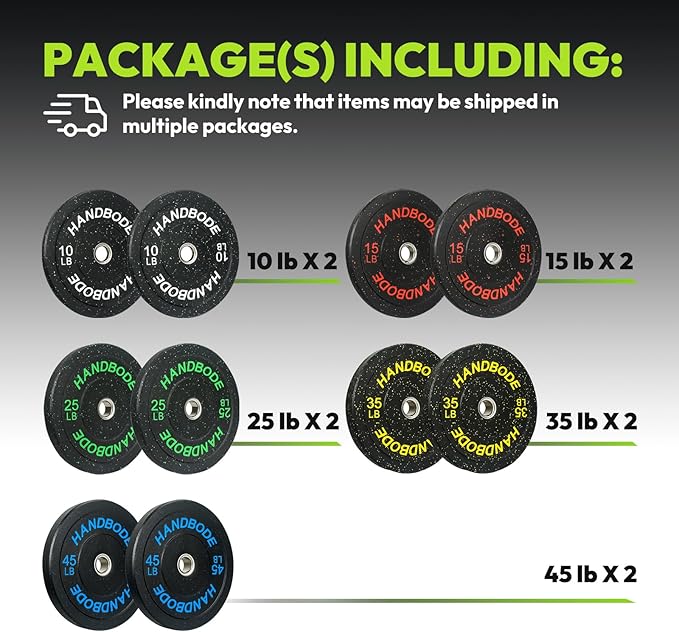 2-Inch Bumper Plates High Bounce, Olympic Weight Plate Set 45/100/160/190/260/300lb, Barbell Weight Plates Set for Home Gym, Colored Weights Rubber Strength Training Plate for Weight Lifting